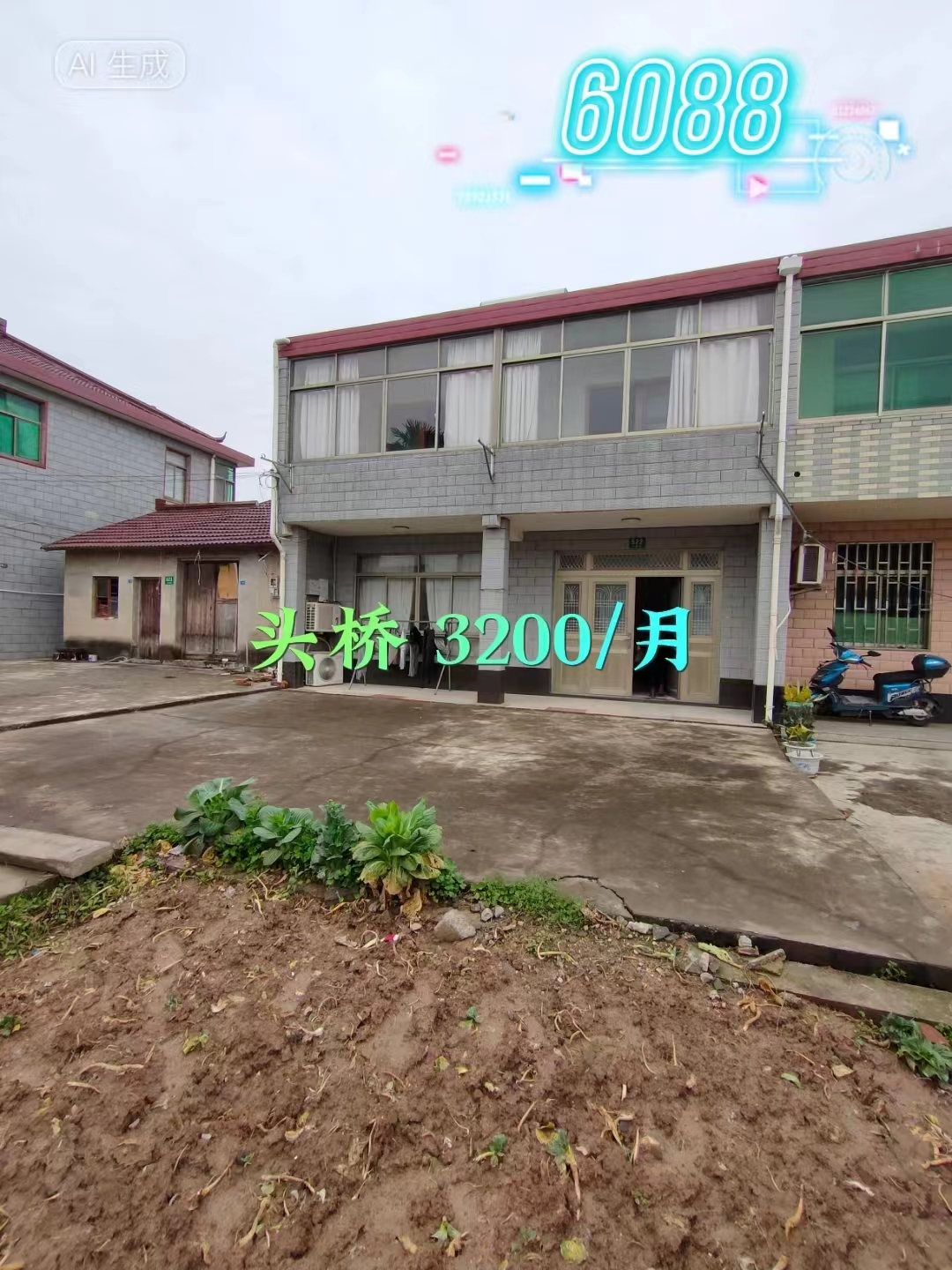 （编号：6088）上海奉贤头桥乡村小院出租，四室两厅 一厨两卫，阁楼也可以做2个房间，还有2间副舍，室内简装，门前有菜地，3200/月