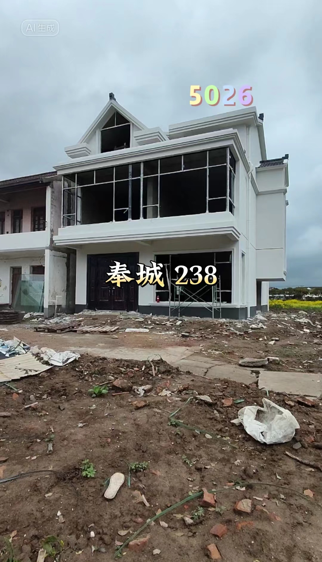 （编号：50261）上海奉贤奉城乡村小院，2024年全新造，两开间两层半，前后无遮挡，有院子、有菜地，东面临河，238万