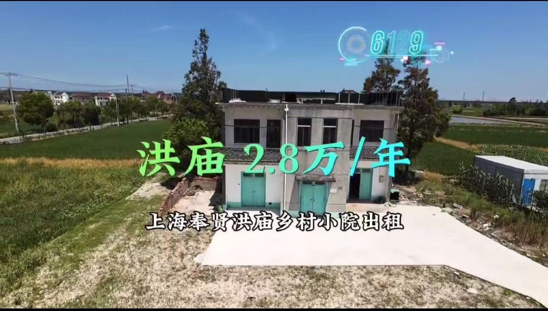 （编号：6129）上海奉贤洪庙乡村小院出租，房子三开间两层，有阁楼，总体200多平，占地1亩多，内部毛坯，可长租，2800/月